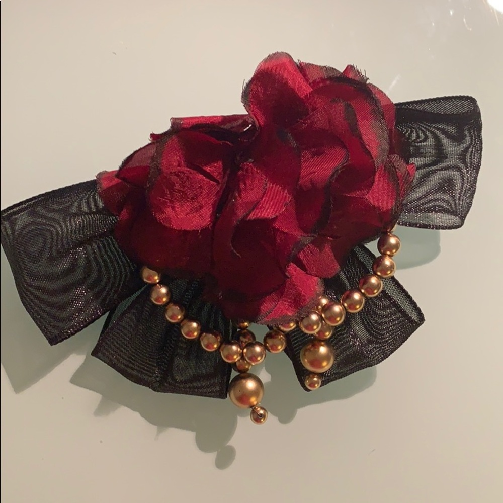Vintage Rosy Gold Beaded Black Hair Clip
